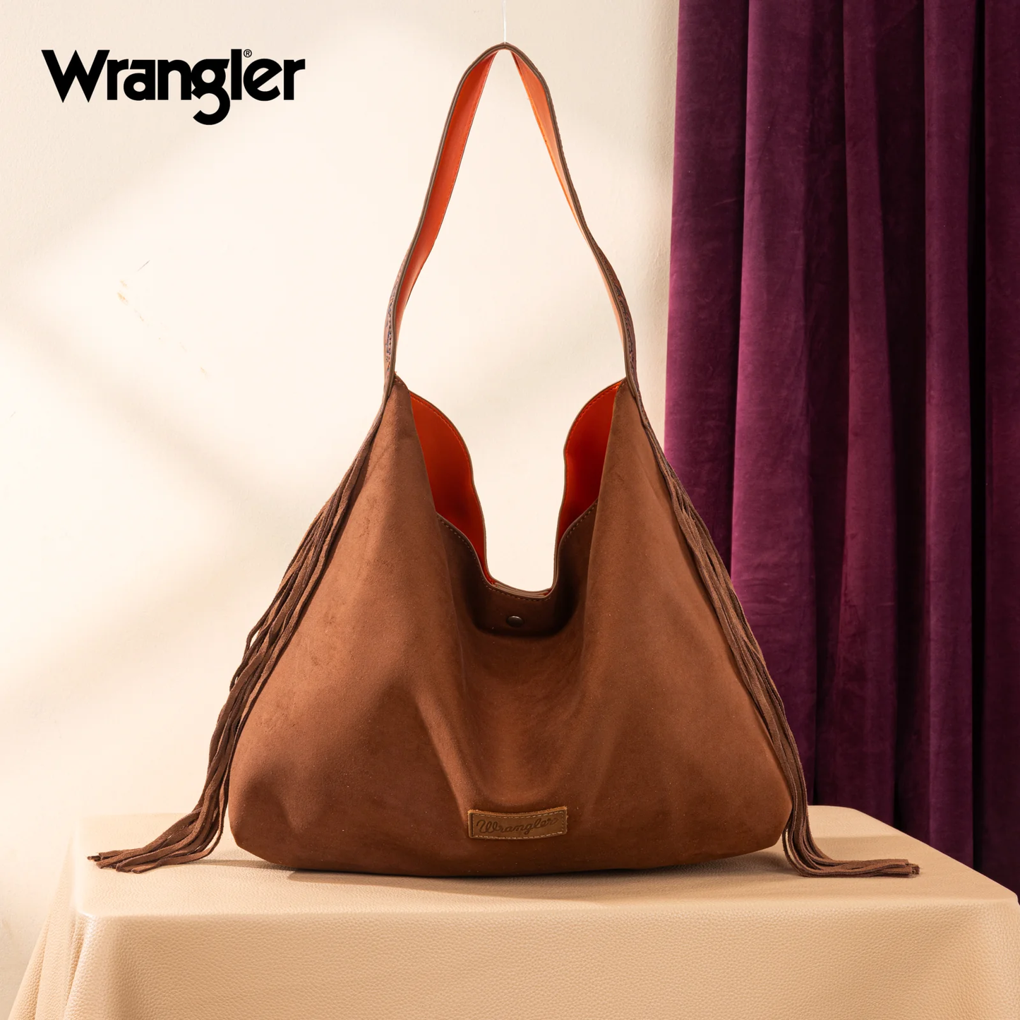 Wrangler Fringe Floral Tooled Hobo Bag - Brown/Orange