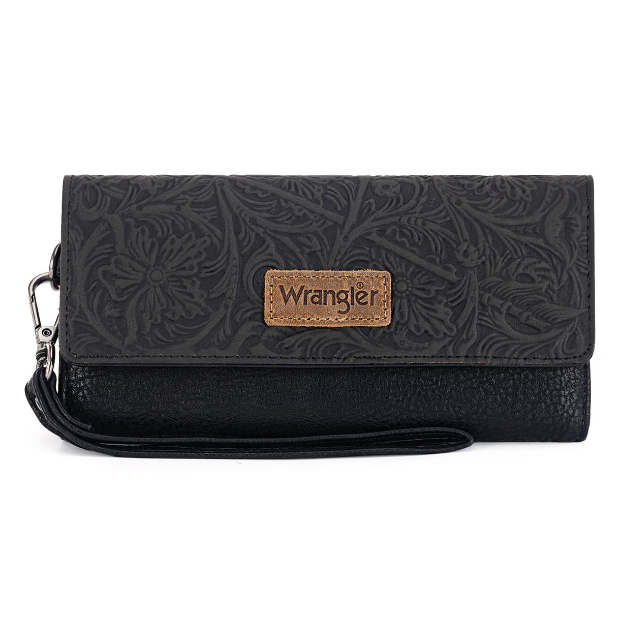 Wrangler Western Floral tooled tri-fold RFID wallet/wristlet - Tan