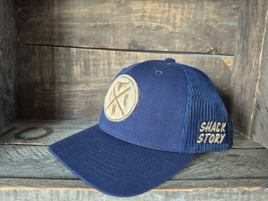 Shack Story cowhide laser patch cap - Blue