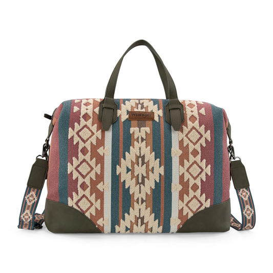 Wrangler Sherpa Aztec Canvas Duffle Bag - Green