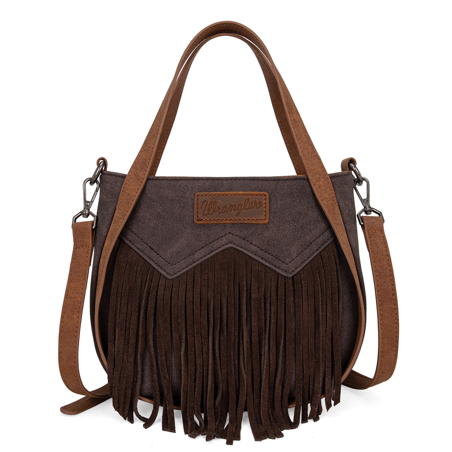 Wrangler "W" Stitch Fringe Two Tone Tote/Crossbody - Coffee