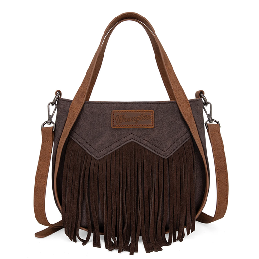 Wrangler "W" Stitch Fringe Two Tone Tote/Crossbody - Coffee