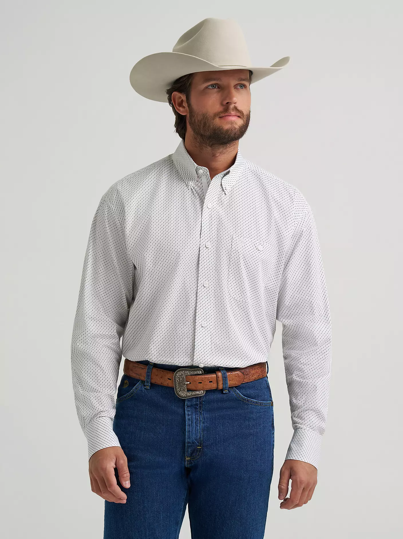 Wrangler® George Strait™ Long Sleeve Button Down One Pocket Shirt - White Waves