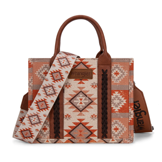 Wrangler Aztec Pattern Dual Sided Print -Tote/Crossbody - Light Brown