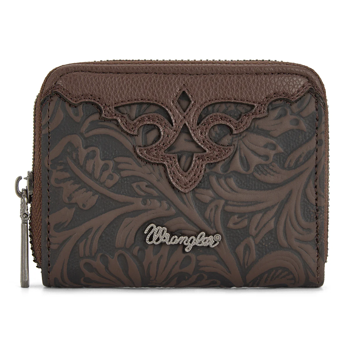 Wrangler tooled zip-around wallet - Coffee