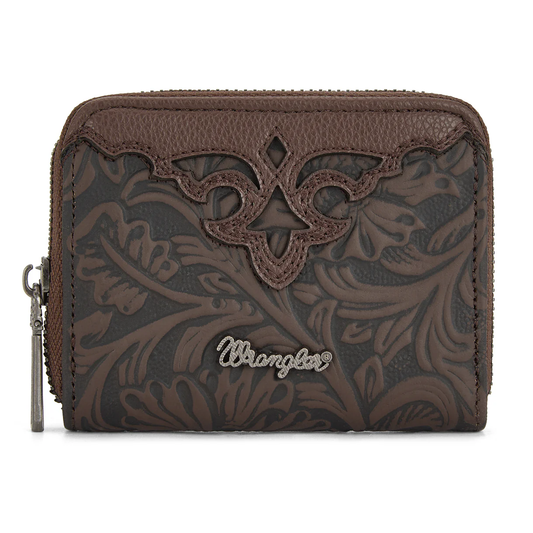 Wrangler tooled zip-around wallet - Coffee