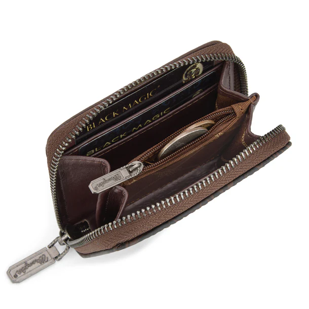 Wrangler tooled zip-around wallet - Coffee